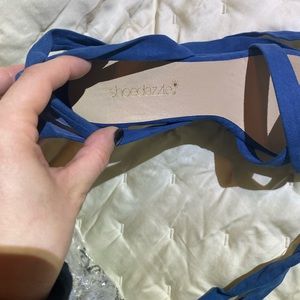 Dusty Blue, lace up platform wedges, brand new, still in box